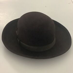 Bonwit Teller Woman’s Brown Wool Hat Ribbon Trim Side BowMade in USA Boho Preppy